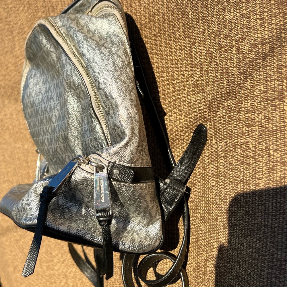 Michael Kors Mini Backpack MK Signature Women’s Leather Black Metallic Silver - Picture 9 of 12